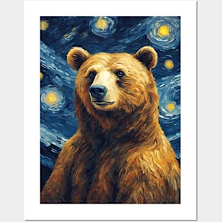 Adorable Bear Animal Painting in a Van Gogh Starry Night Art Style Posters and Art